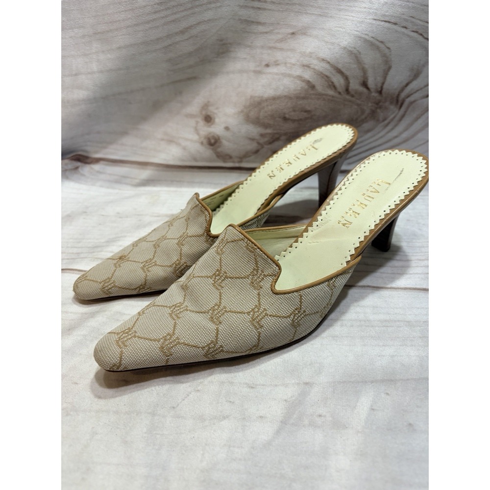 Vintage Lauren Ralph Lauren Lydia Logo Monogram Mule Heels 6b